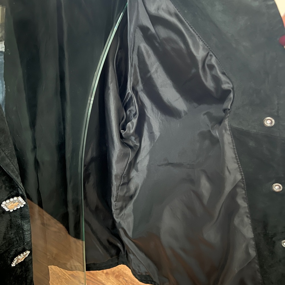 Live a Little Black Suede Leather Jacket Rhinestone Buttons Size 2X - Picture 6 of 6